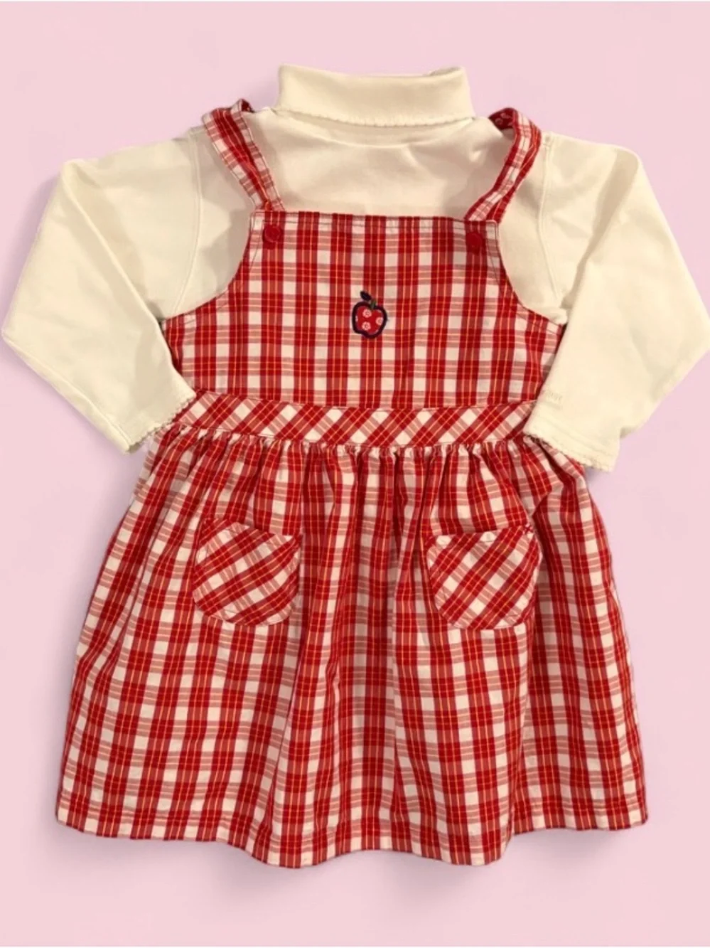Vintage 1998 Gymboree Country Meadows Red Pinafore Jumper Turtleneck Set 2-3T